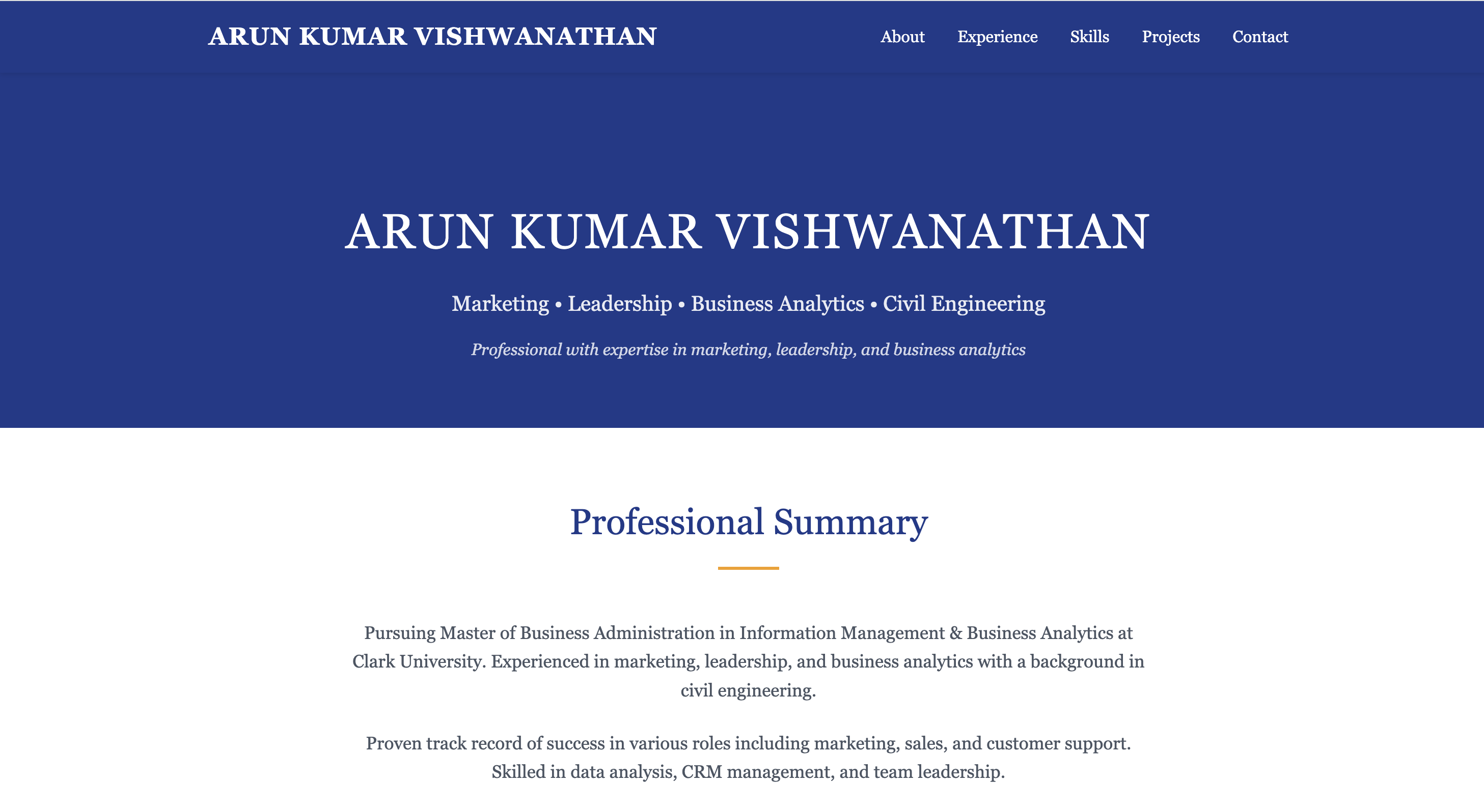Portfolio example by Arun Kumar, Amazon, India