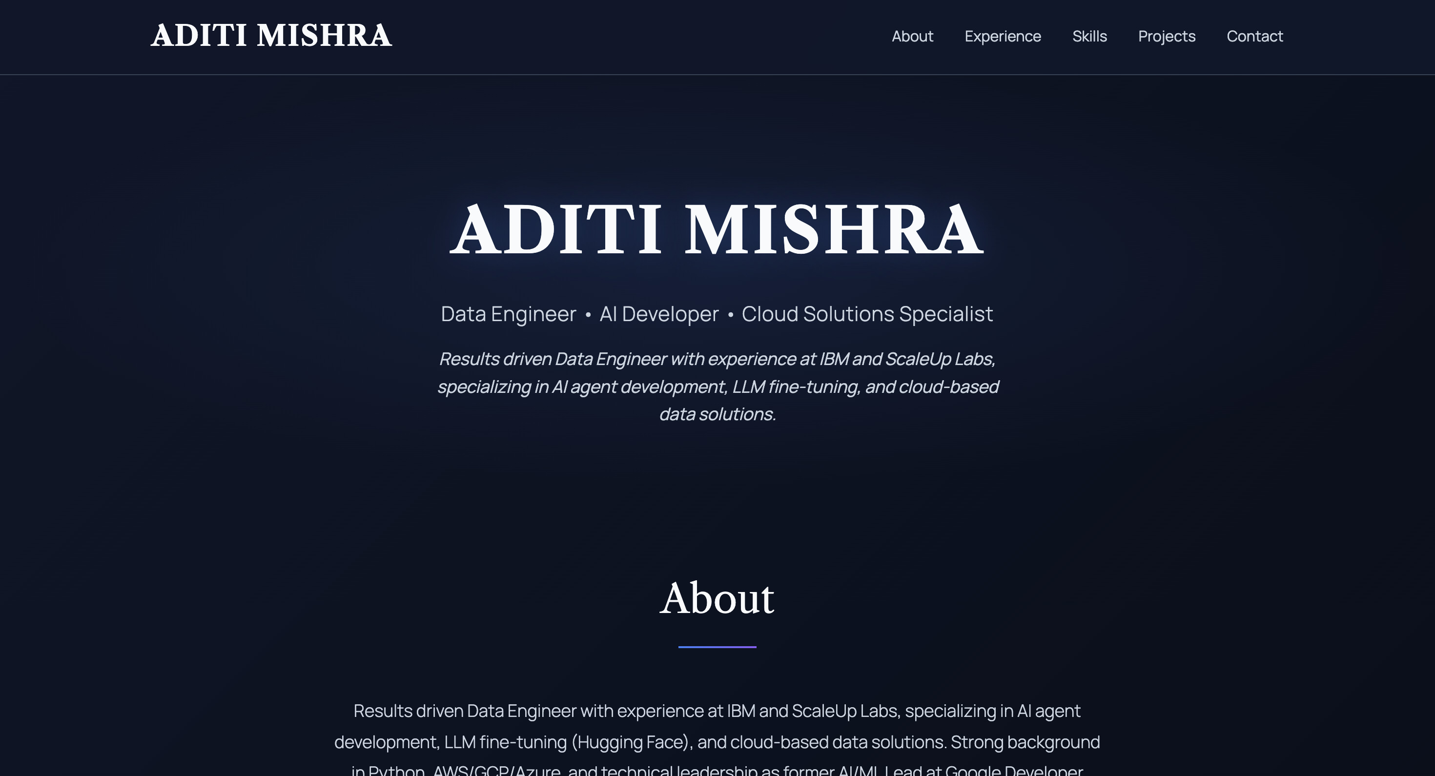 Dark Modern (Custom) portfolio template preview - modern style