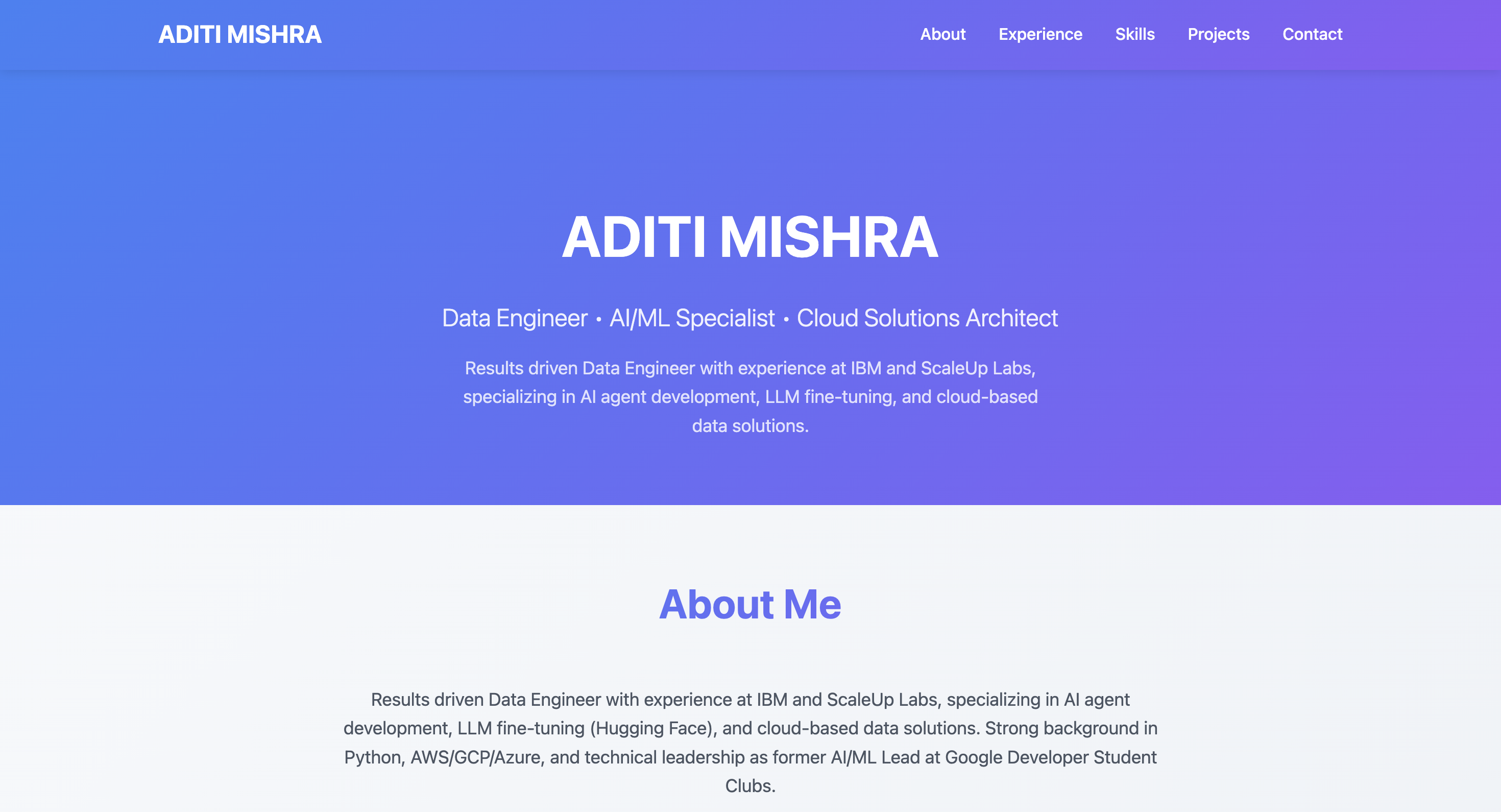 Modern Gradient portfolio template preview - modern style